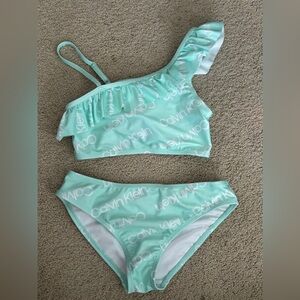 Calvin Klein Two Piece Swimsuit Mint Flounce Girls Size L